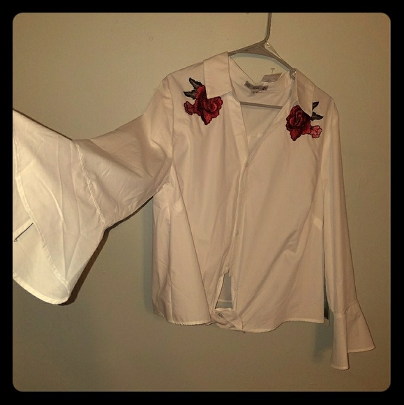 Rose Detail 🌺 BellSleeve Crop Top w/ Collar - Picture 3 of 5